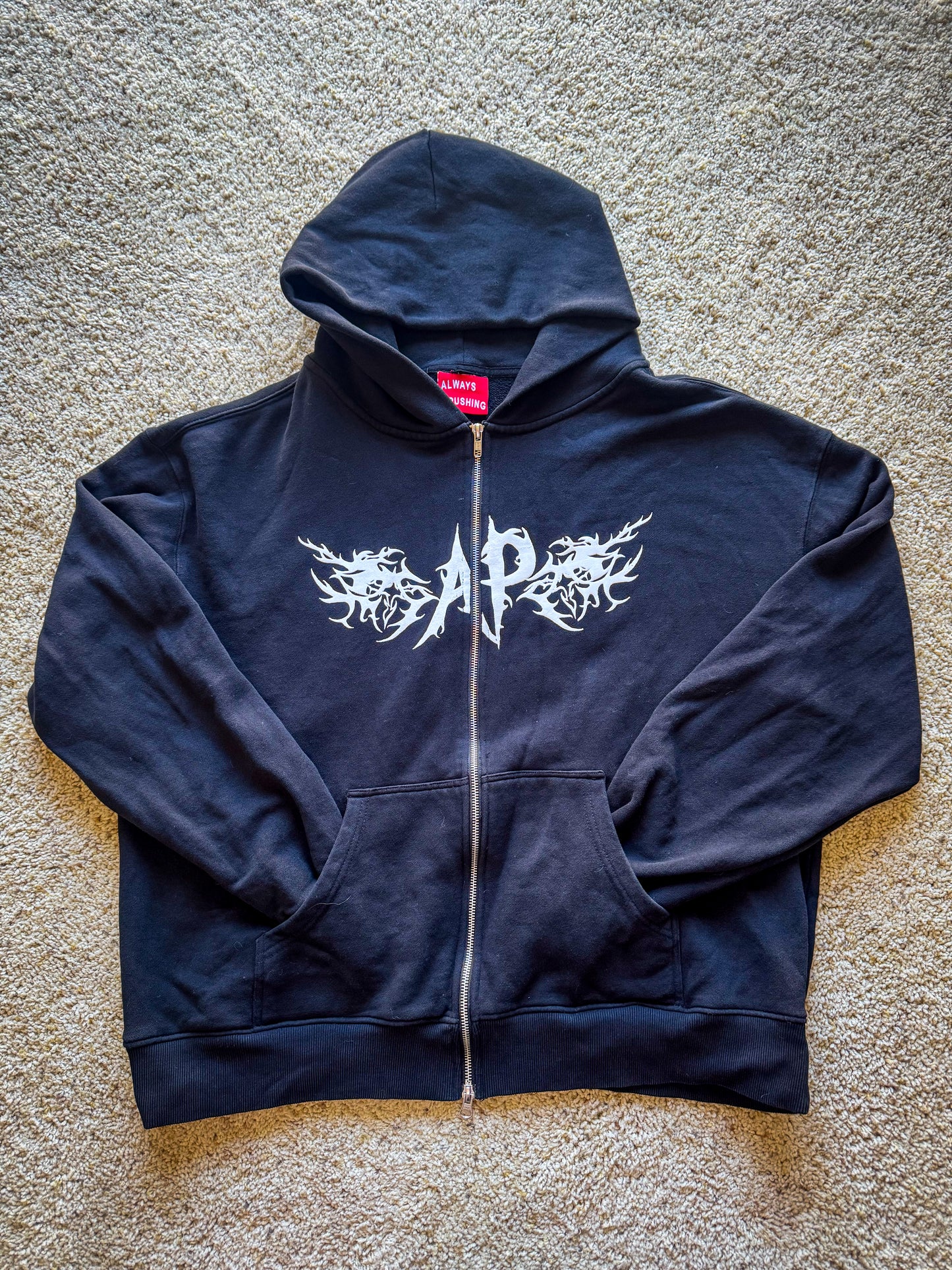 Always Pushing | Zip-Up Black Hoodie